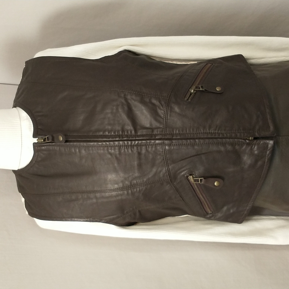 Emanuel Ungaro Leather Vest Zip Front Brown w Pockets Deadstock Vintage Designer